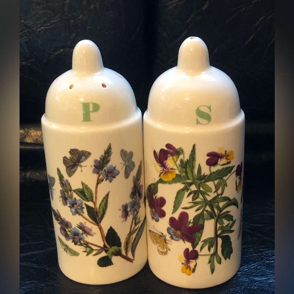 8217 Ceramic Salt & Pepper Shakers Floral Embellished Butterfly Bee Cottage Core